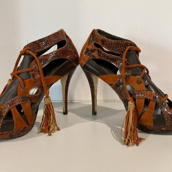 Zara Caged Heels Stiletto Suede Burnt Orange Brown Size 37 - Picture 3 of 13